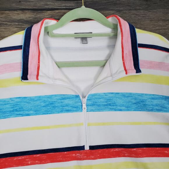 T by Talbots Striped Quarter Zip Pullover Sz XL Coastal Grandmother Preppy - Picture 5 of 9